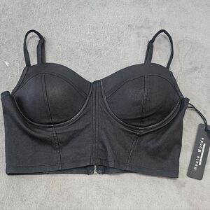 Haute Monde Black Bustier Crop Cami New Faux Leather Top